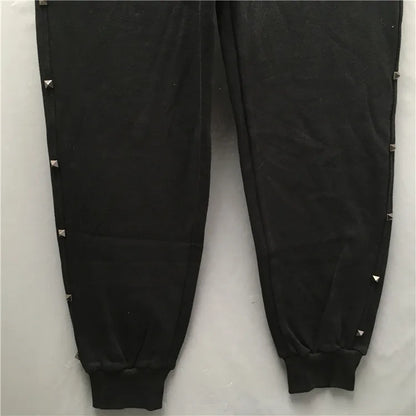 high new novelty luxury men 2022 classic full metal rivets pockets comfortable cotton parkour sweat casual pants sweatpants d50 unique joggers style 4226