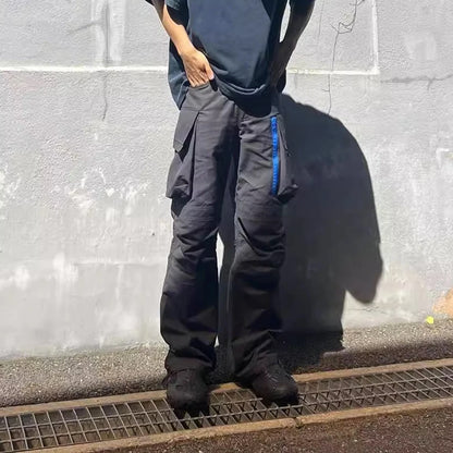 y2k blue zipper multi pocekts baggy cargo pants for men straight pantalones hombre casual trousers oversized hip hop overalls unique cargo style 2339