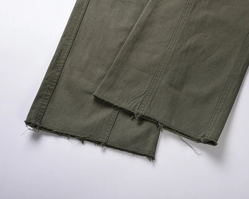 Harajuku Multi-pockets Straight Flare Pants Mens High Street Elastic Waist Solid Loose Casual Cargo Pants Hip Hop Baggy Trousers Street King Limited