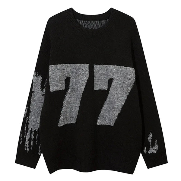 Men's Digital Pattern Knitted Pullover Autumn Winter Oversized Loose Thick Sweater High Street Trend Hip Hop Jumper Unisex Y2K Street King Limited