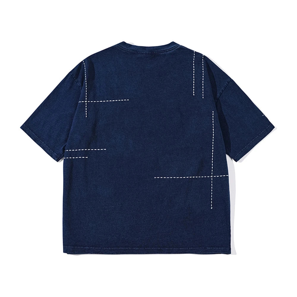 2024 Hip Hop T-Shirt Black Blue Streetwear Water Droplet Embroidery T-shirts Casual Cotton Unisex Tshirt Men Tops Tees Hipster Street King Limited