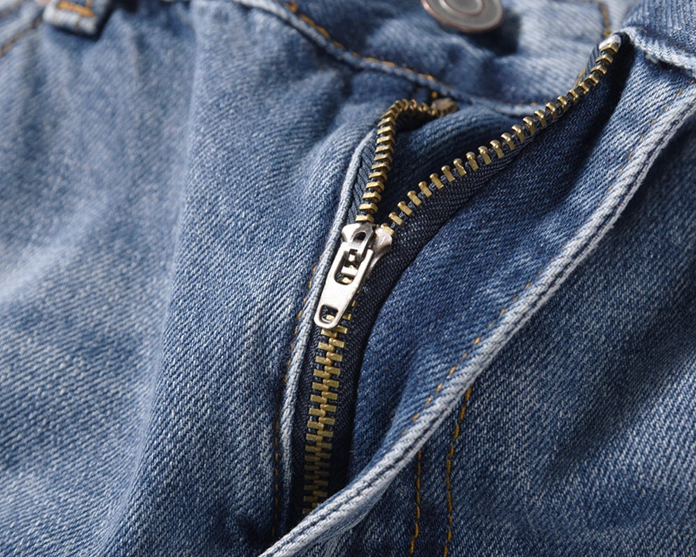 Vintage Washed Letter Embroidery Ripped Hole Blue Men's Jeans Straight Frayed Streetwear Hip Hop Loose Unisex Denim Trousers Street King Limited