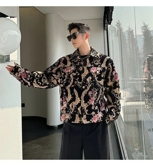 men palace style retro jacquard flower fashion show loose jacket man party dress vintage coat costumes spring autumn clothes unique default style 1241