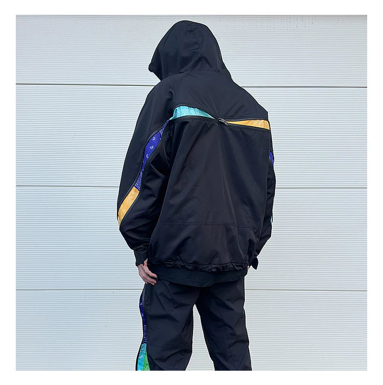 men hip hop streetwear jacket paisley zip up patchwork windbreaker cargo cotton padded coat hooded track jacket tactical outwear unique cargo style 4819