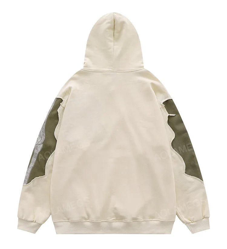 Aolamegs Men Streetwear Hip Hop Hoodie Funny Skull Ripped Patchwork Embroidery Long Sleeves Pullover Autumn Casual Harajuku Tops Street King Limited