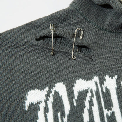 Men Knitted Sweater Harajuku Fake Two Pieces Loose Sweater Casual Ripped Holes Shoulder Long Sleeve Pullover Streetwear Sweaters Street King Limited