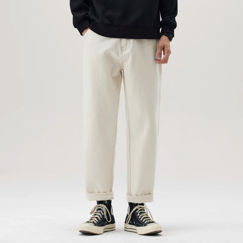 plus size 28 42 men streetwear fashion loose casual straight ankle length white denim jeans pant cityboy harem jeans trouser unique jeans style 1970