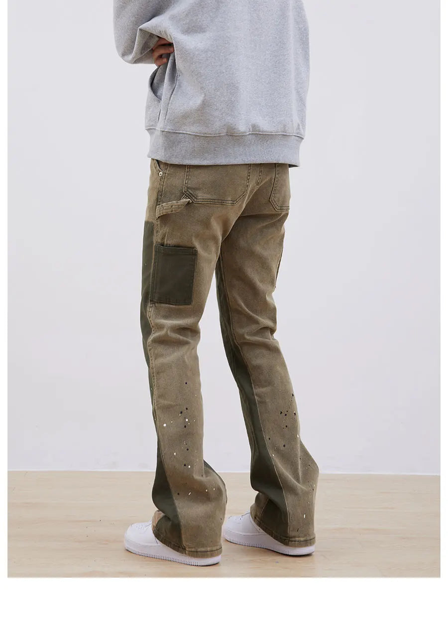 streetwear cleanfit double knee graffiti baggy pants jeans y2k vintage flare denim pants men patchwork patches for women clothes unique jeans style 124