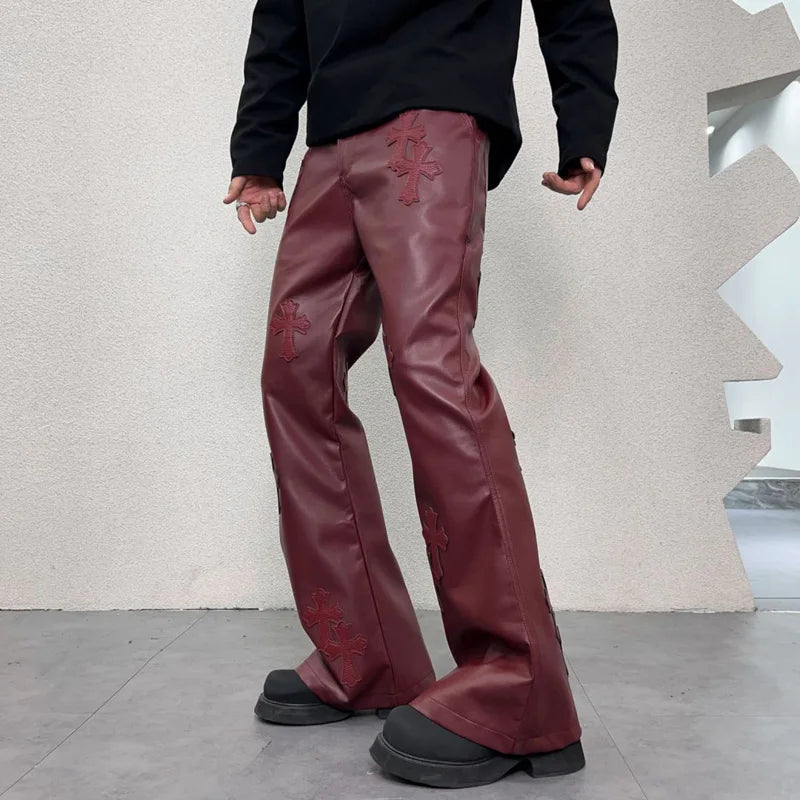pu leather pants men streetwear fashion hip hop punk gothic vibe casual faux leather pant man boyfriend motorcycle trousers unique default style 2923