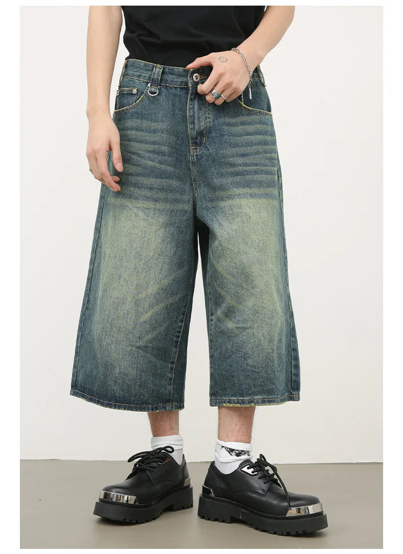 men summer streetwear fashion loose casual wide leg denim calf length jeans pants male vintage jeans baggy hosen pants unique jeans style 1477