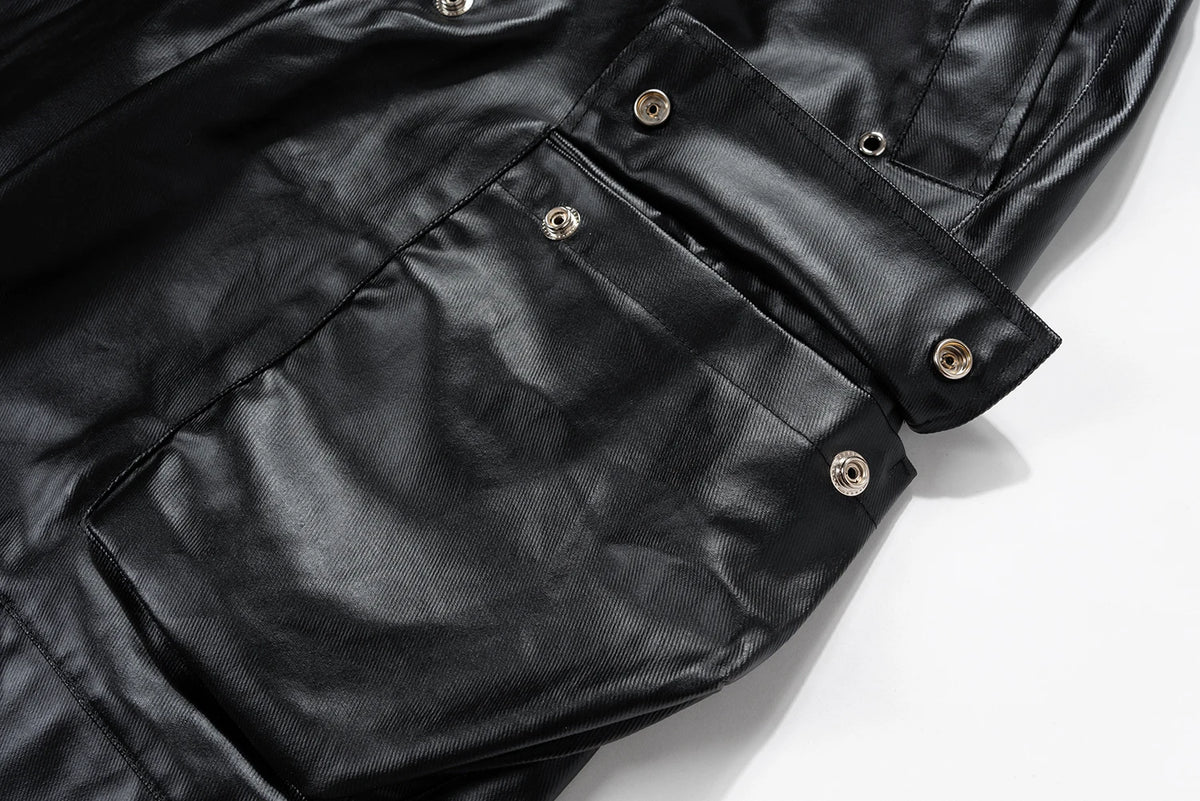 ro style matte pu leather pants for men high street y2k pantalones hombre baggy overall wide leg drawstring cargo pants unique cargo style 5473