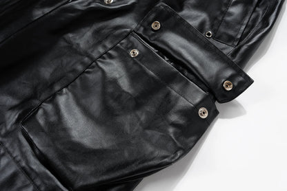 ro style matte pu leather pants for men high street y2k pantalones hombre baggy overall wide leg drawstring cargo pants unique cargo style 5473