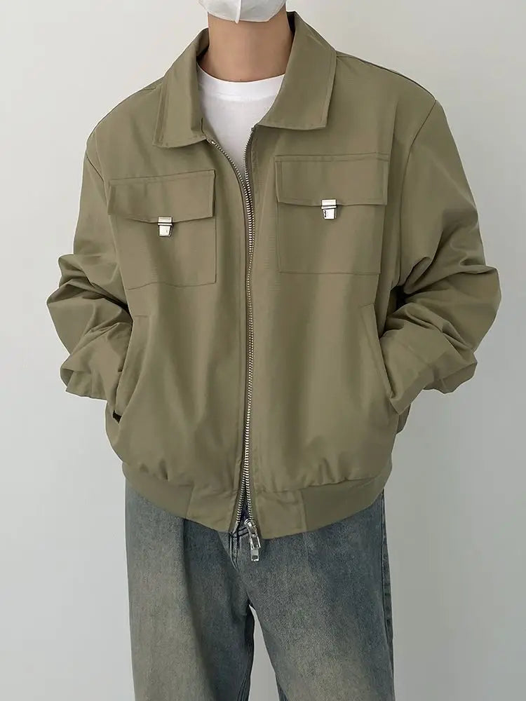 Autumn and Winter Korean Style Season Fashionable Retro Airplane Jacket Men's Loose Street Y2K Niche Shoulder Pad Lapel Jacket Street King Limited