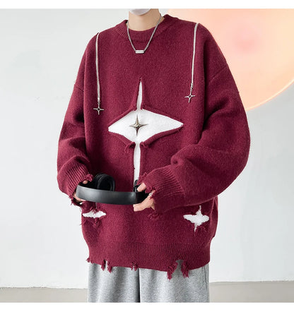 Gothic Men's Sweater Hip Hop Streetwear Long Sleeved Round Neck Tops Oversized Autumn New Knitwear Sweaters Jumpers Street King Limited