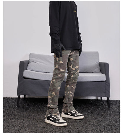 mens hip hop streetwear denim pants fashion camouflage pants 2023 harajuku cotton zipper joggers slim fit jeans trousers pants unique joggers style 1715