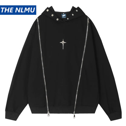 Hip Hop Punk Hoodie Sweatshirt 2023 Autumn Zipper Design Solid Color Hoodies Pullover Harajuku Cotton Sweat Shirt Street King Limited