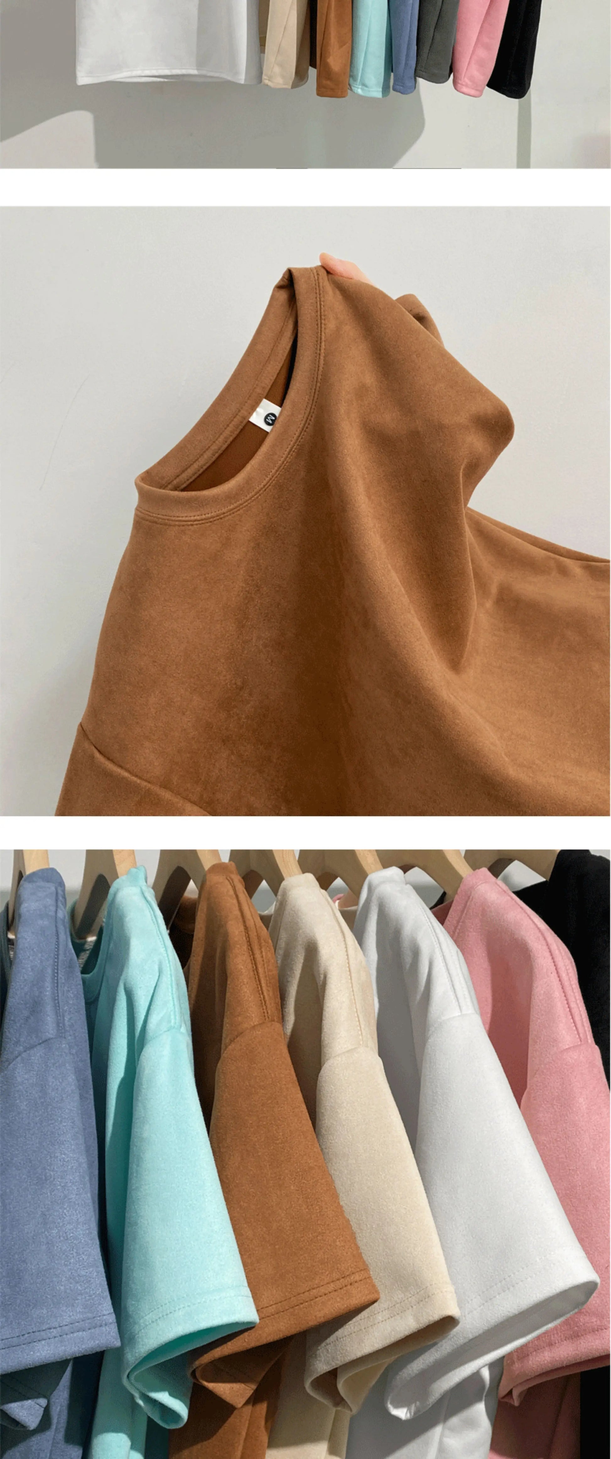 Summer Short Sleeve T-shirt Men Fashion Retro Suede T Shirt Men Streetwear Hip Hop Loose Round Neck Solid Color Tshirt Mens Top Street King Limited