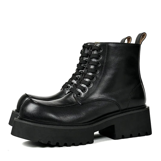 Men's Genuine Leather High Sole Platform Streetwear Fashion Casual Increase Boots Male Punk Gothic Rock Motorcycle Boots Shoes Street King Limited