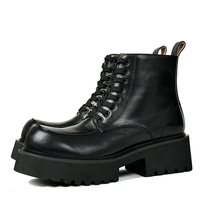 Men's Genuine Leather High Sole Platform Streetwear Fashion Casual Increase Boots Male Punk Gothic Rock Motorcycle Boots Shoes Street King Limited