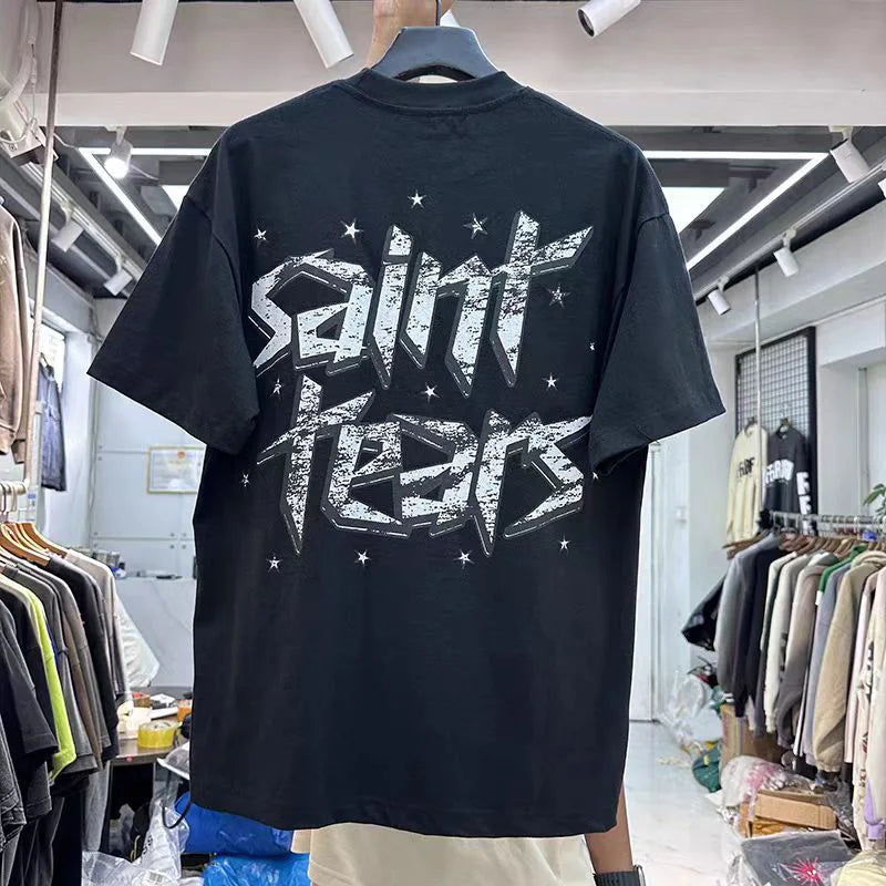 Summer New Chaopai Boxer Letter Print T-shirt Men Woman 1:1 Best Quality Loose Versatile Vintage O-Neck Tops Tee Street King Limited