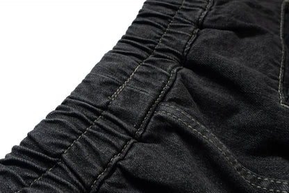 ro style ribbons streetwear multi pockets cargo short for men elastic waist wide leg baggy jeans knee length pants loose overall unique cargo style 4357