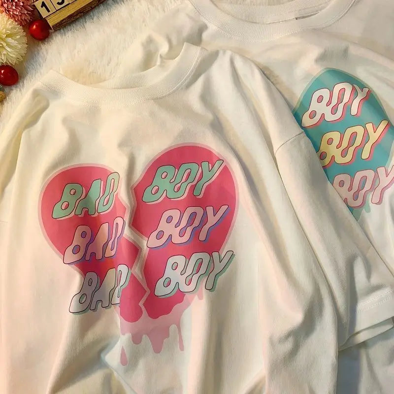 Pure cotton love printed short-sleeved T-shirt for men and women, trendy brand loose ins internet celebrity design men clothing Street King Limited