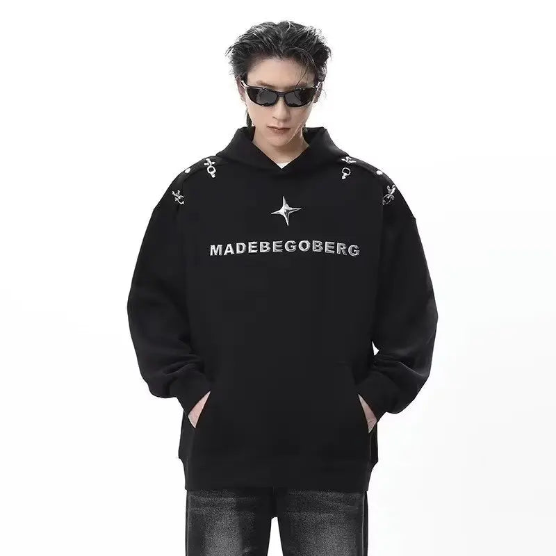 mens autumn hoodie set oversized high street hooded pullover hip hop straight leg jeans 2 piece 2023 street couple fashion suit ripped baggy denim