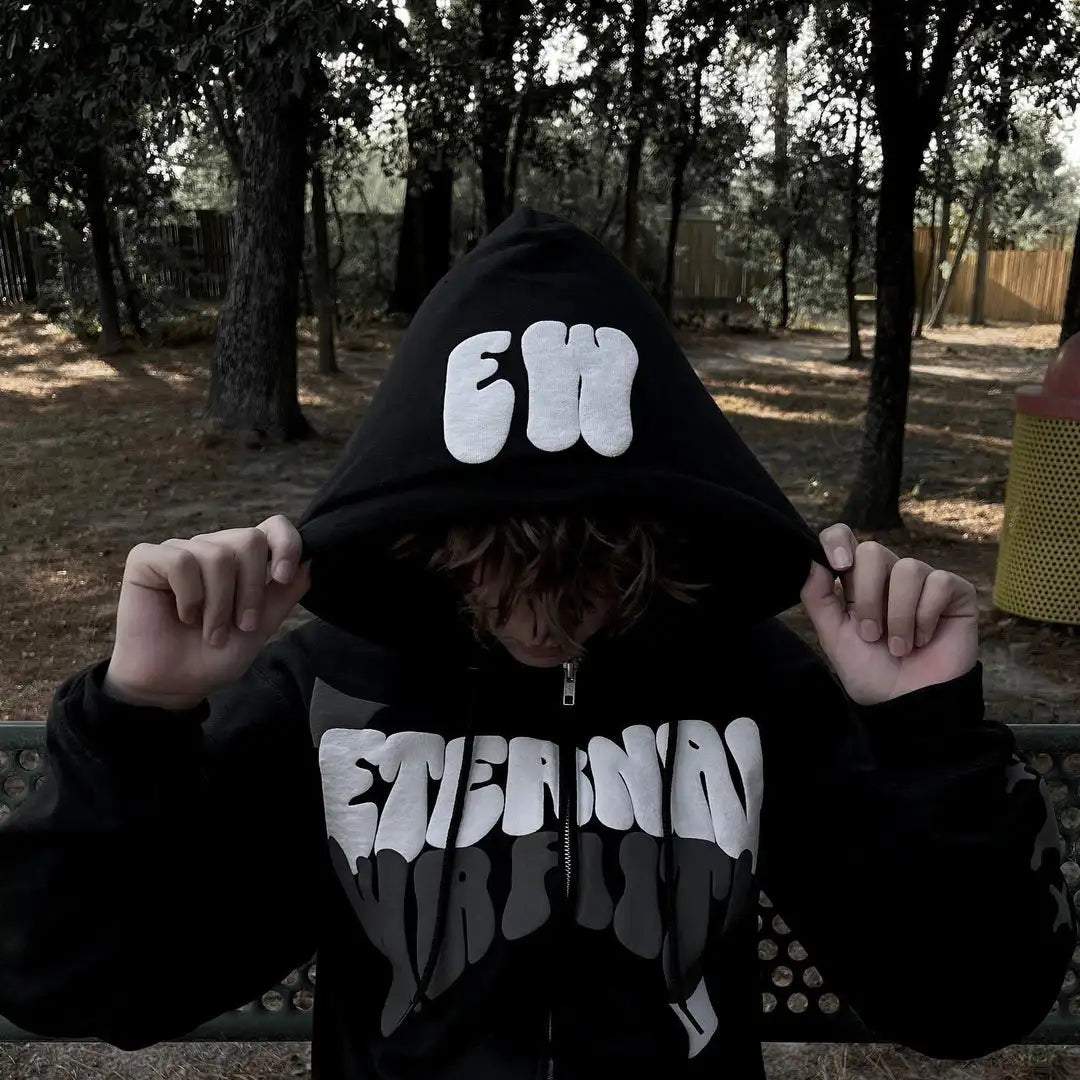 Harajuku Oversized Diamond skull Print Streetwear Hoodie Vintage Streetwear Tops Sweatshirt Goth Hoodies Women Y2k Clothes Street King Limited
