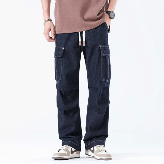 men autumn summer streetwear fashion plus size loose casual straight cargo jeans pant campus boy jeans trousers baggy cargo bottoms