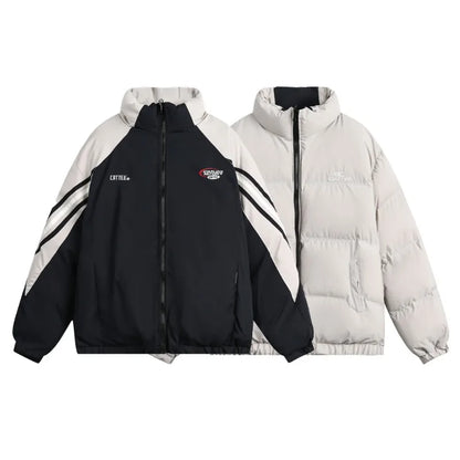 Winter Double Sided Parkas Women Men Thick Warm Patchwork Cotton Padded Coat High Street Loose College Stand Collar Outwear New Street King Limited