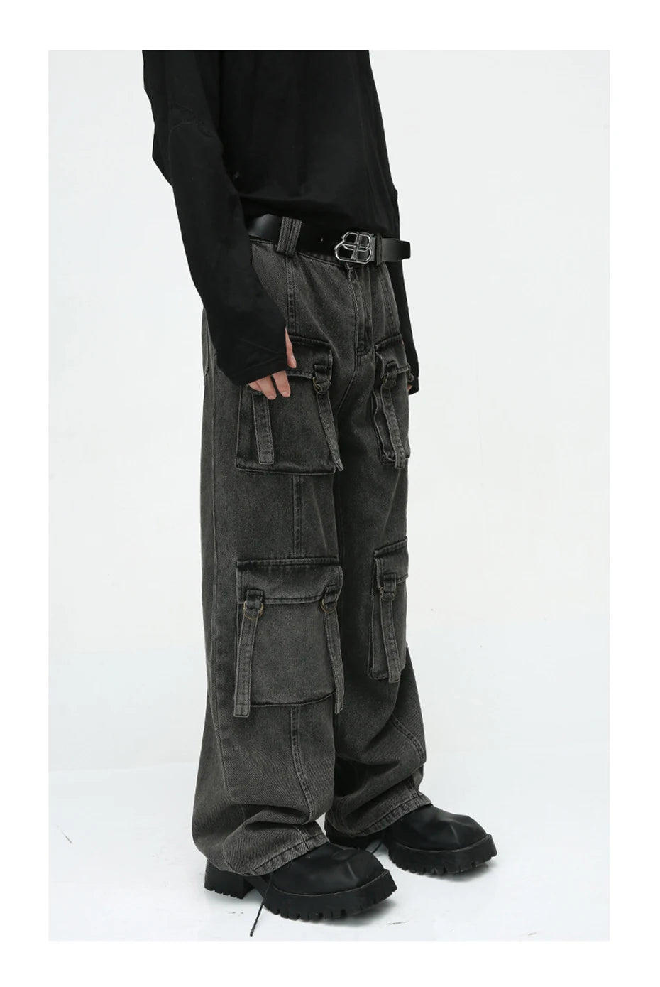 multi pocket cargo jeans men korean fashion loose straight denim pants unique cargo style 511