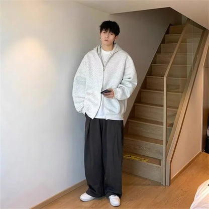 winter mens fleece zipper hooded sweatshirts 2025 new classic solid color oversized hoodies y2k streetwear outerwear tracksuit unique default style 35