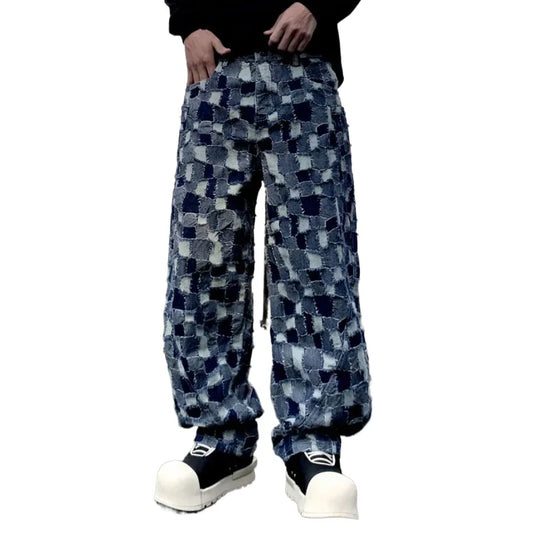 men distressed washed denim streetwear brand hip hop loose casual motorcycle cargo jeans pant cityboy y2k trousers baggy cargo bottoms