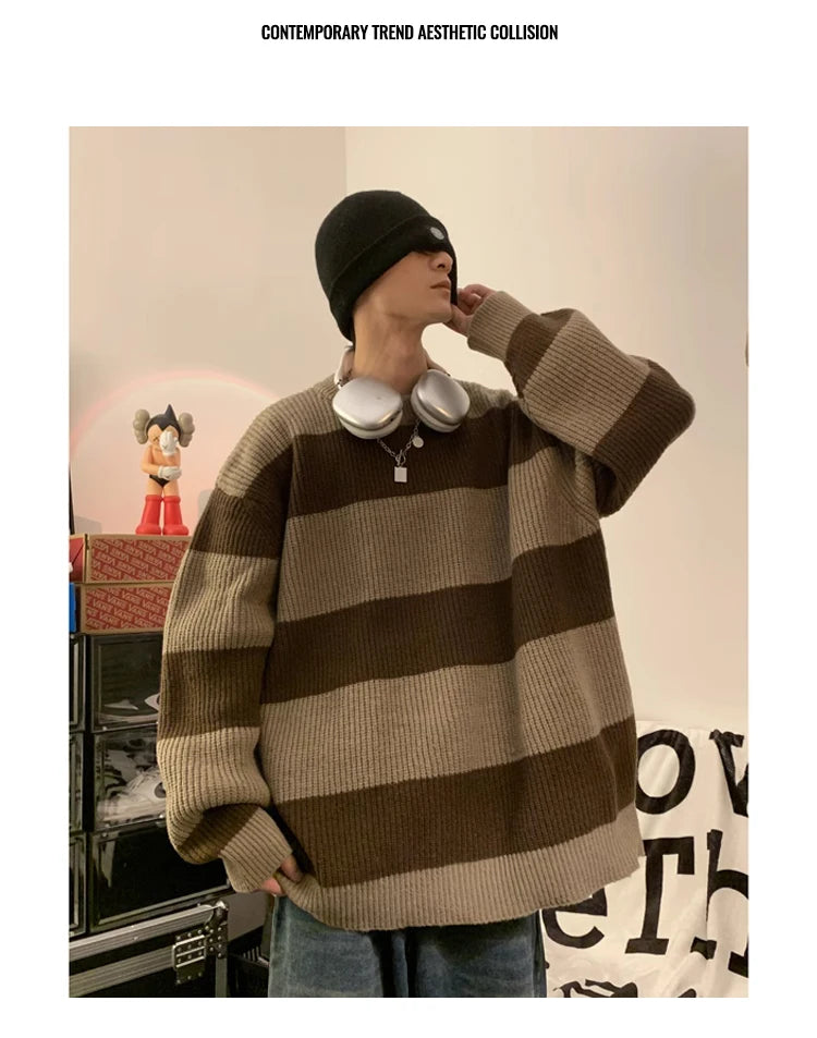 2023 striped sweaters lazy mens knitwear autumn and winter new outerwear trendy brand high end thread clothing men pullover unique default style 700