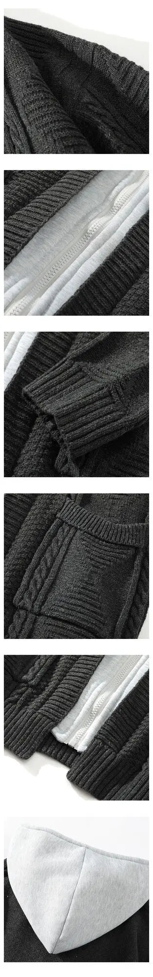 men hooded knitted cardigan sweater coat autumn winter fake two piece hooded drawstring jacket unisex streetwear unique default style 1092