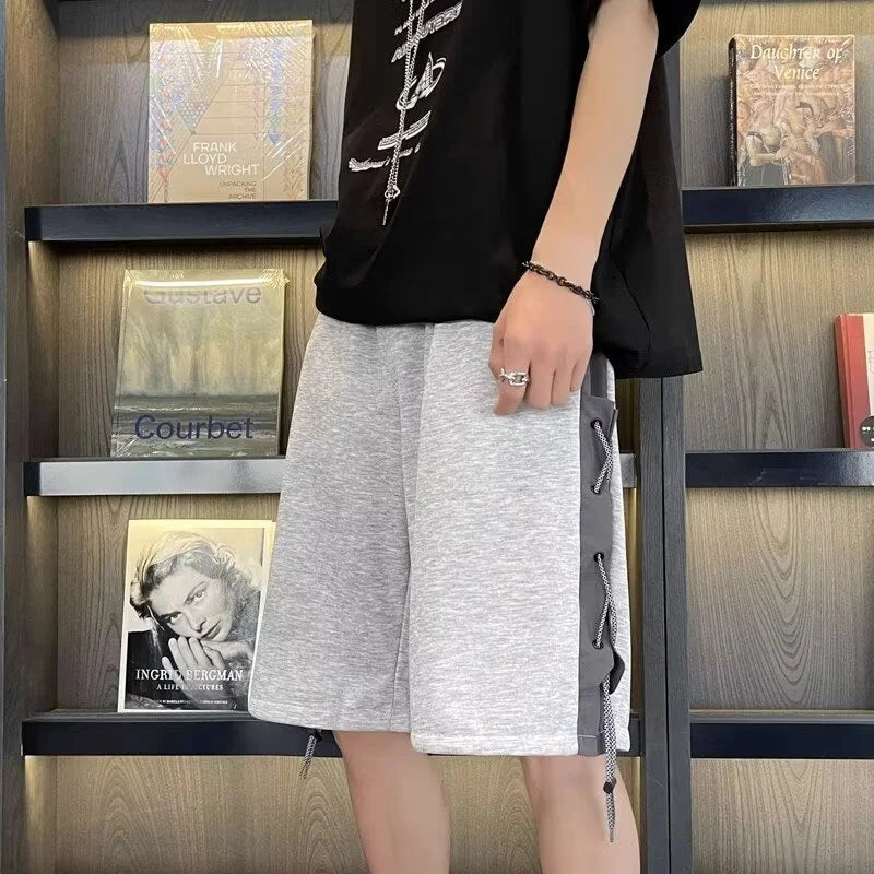 mens stitching rope athletic shorts drawstring breathable patchwork short pants summer outdoor streetwear y2k bermudas hombre drawstring street shorts