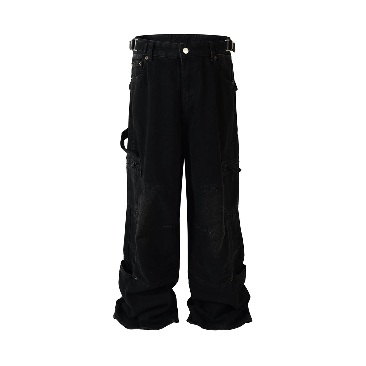 high street multi pocket washed black cargo pants for men wide leg baggy casual jeans oversized baggy denim trousers 2 utility cargo pants