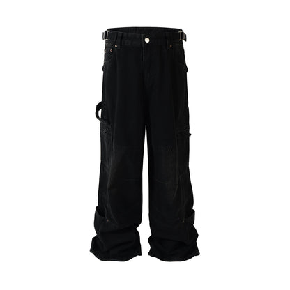 high street multi pocket washed black cargo pants for men wide leg baggy casual jeans oversized baggy denim trousers 2 utility cargo pants