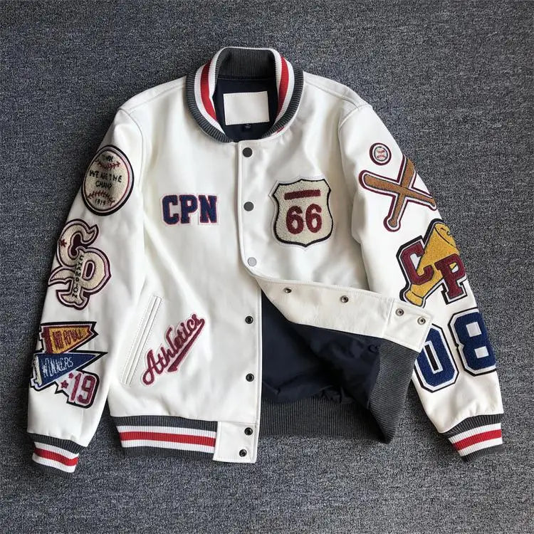 Leather Jacket Men Motorcycle Luxury Designer Embroidery Short Biker Baseball Jackets Y2k Streetwear Winter Bomber Coat White Street King Limited