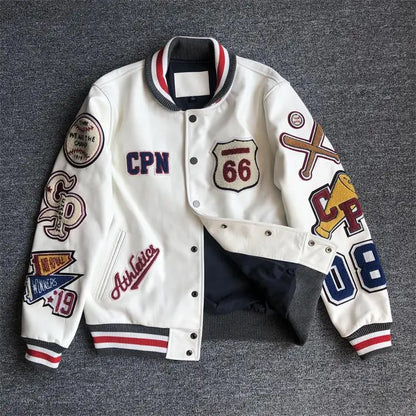 Leather Jacket Men Motorcycle Luxury Designer Embroidery Short Biker Baseball Jackets Y2k Streetwear Winter Bomber Coat White Street King Limited