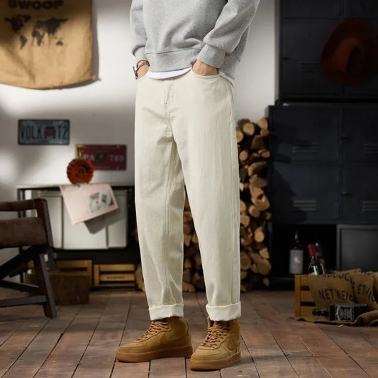 men classic fashion vintage loose casual plus size 28 42 ankle length white soft denim jeans pant cityboy harem jeans trousers ripped baggy denim