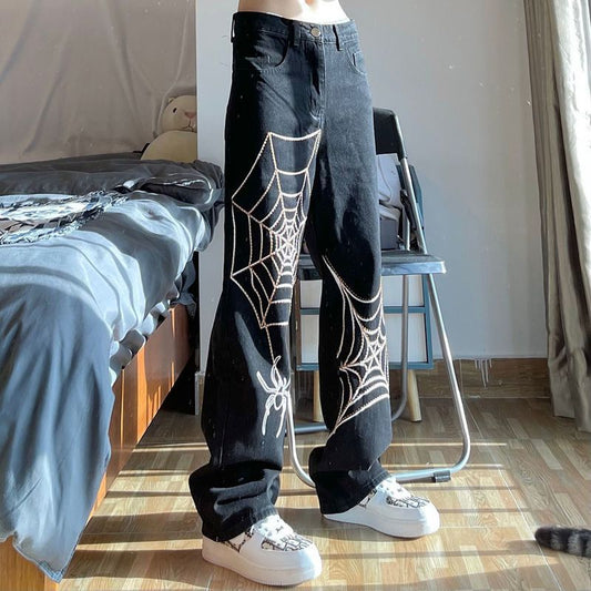 "Spider Web" Unisex Men Women Streetwear Denim Jeans Daulet Apparel