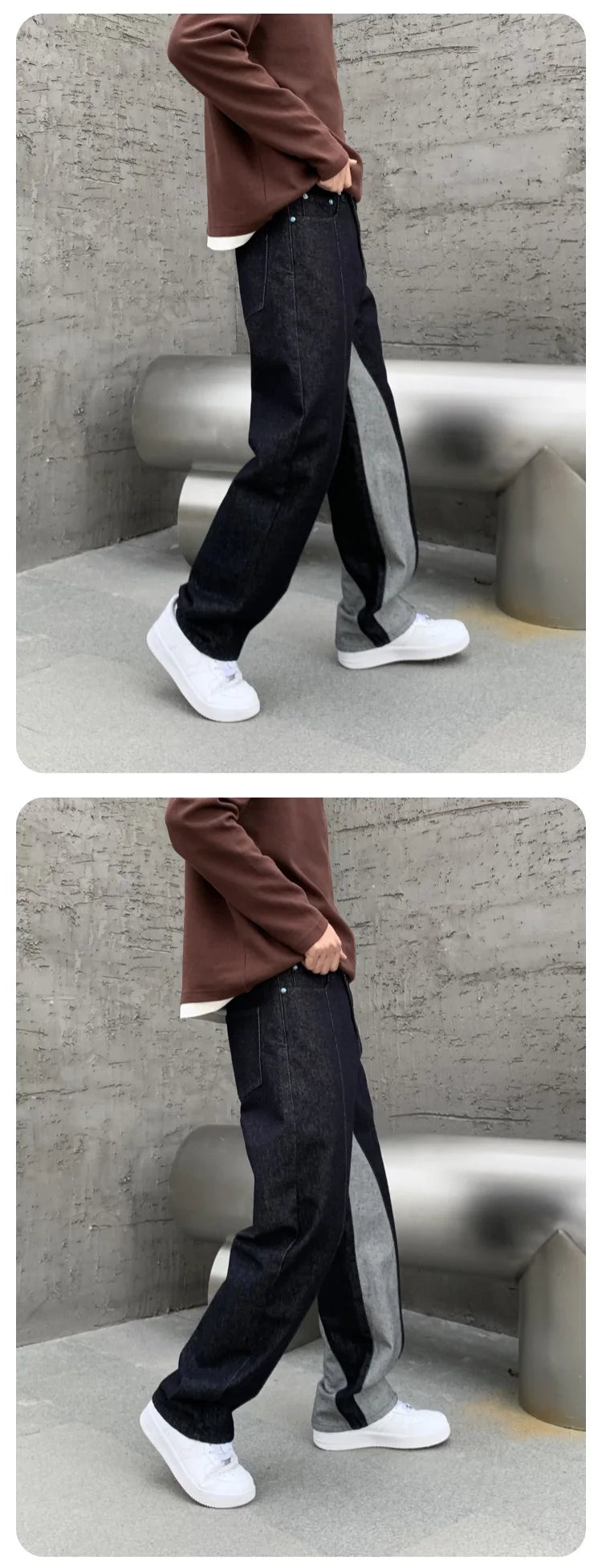 men streetwear splice denim fashion brand hip hop loose casual straight jeans pant cityboy deep blue y2k jeans trousers for men unique jeans style 1772