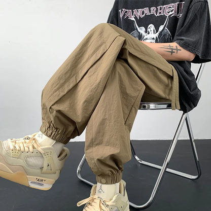 summer mens solid color breathable trousers male casual elastic waist fitness joggers sweatpants autumn baggy straight pants casual joggers