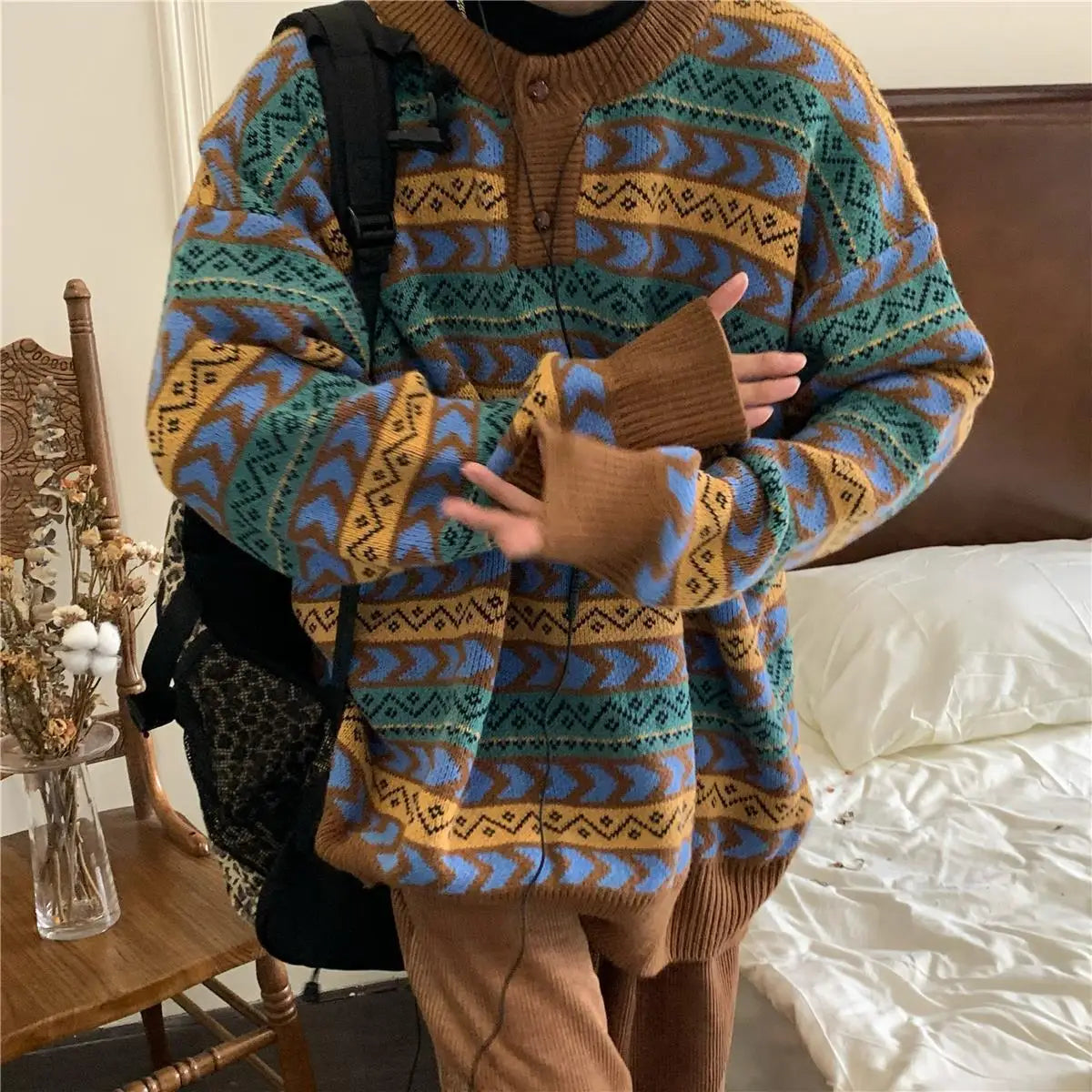 American autumn and winter men and women trendy personality lazy sweater couple loose retro casual round neck Harajuku knitted Street King Limited