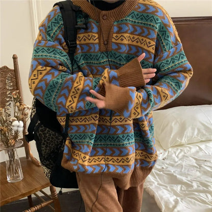 American autumn and winter men and women trendy personality lazy sweater couple loose retro casual round neck Harajuku knitted Street King Limited
