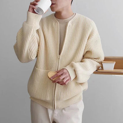 Korean Color Round Neck Knitted Cardigan Jacket For Men 2023 Autumn Winter Fashion Youth Trend Versatile Casual Breathable Top Street King Limited