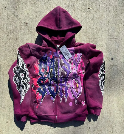 Fashion Trendy Color Letter Printed Oversize Hoodie Men's Y2K Spring and Autumn Retro Loose Pullover Sweatshirt Women's Street King Limited