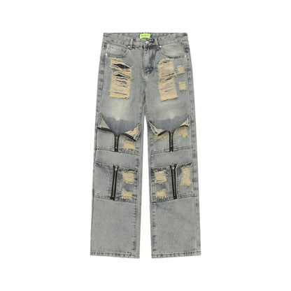 2024 ripped jeans high street straight trousers destroyed hole baggy denim pants vintage retro hip hop 1 denim street jeans