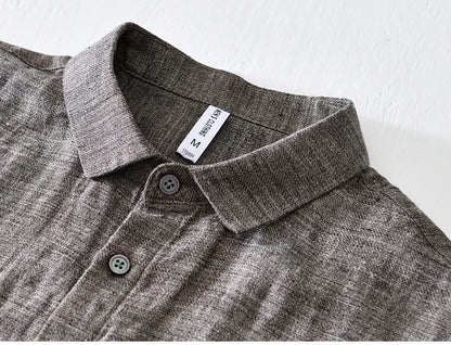 Vintage Linen Shirt Men Spring Autumn New Khaki Lapel Loose Long Sleeve Shirt Retro Casual Solid Breathable Cardigan Top Tees Street King Limited